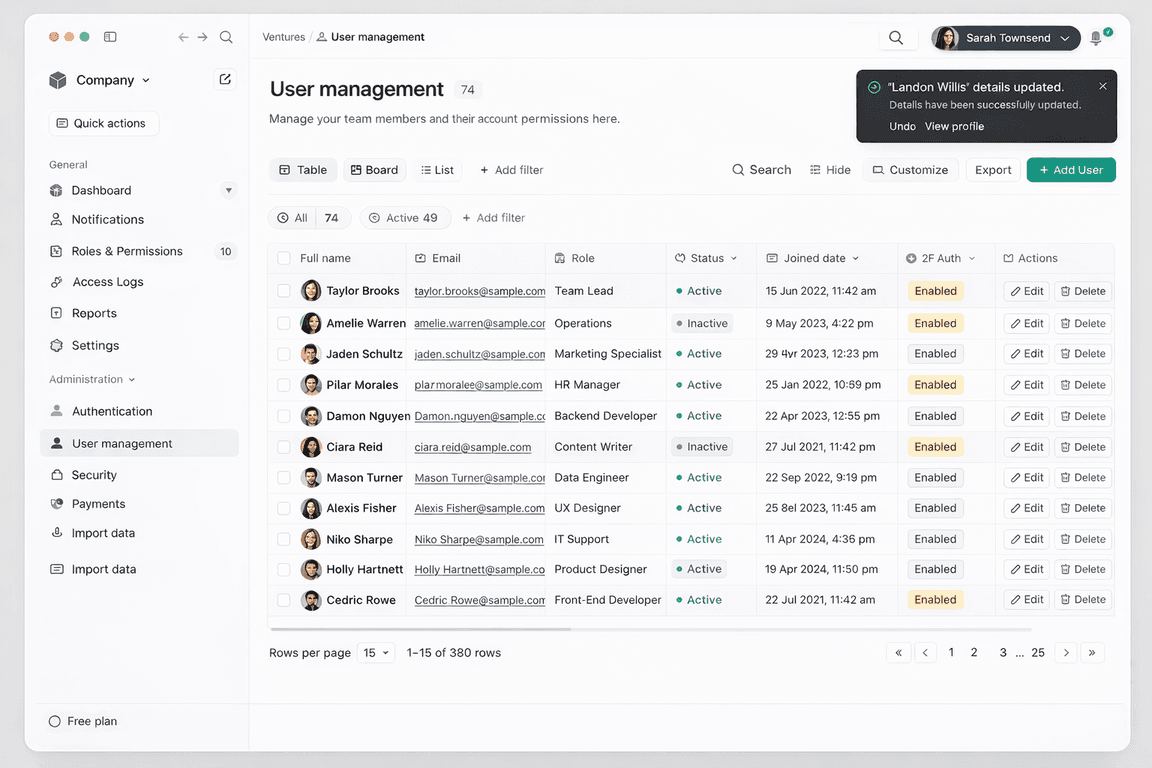 User Management System - UI/UX Design